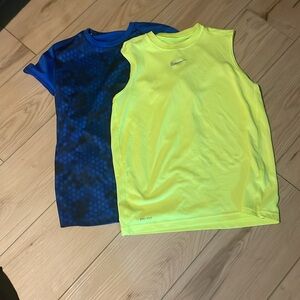 Blue and black dri fit youth shirt with Green dri fit tank top
